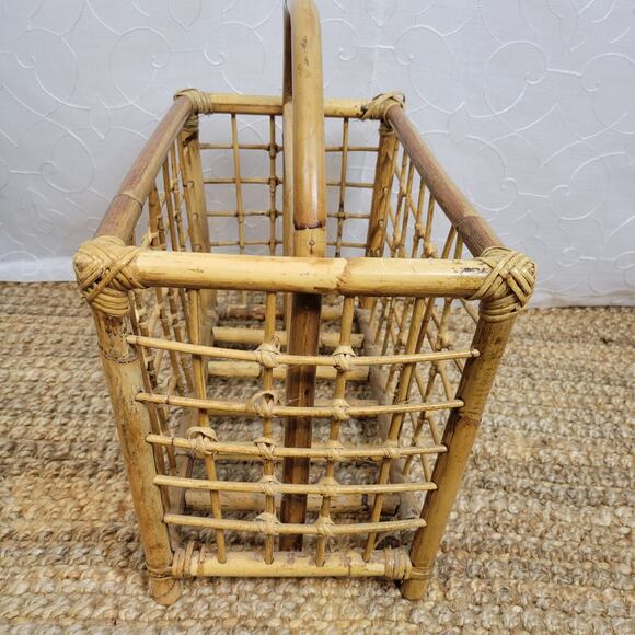 Vintage Bamboo Wicker Tiki Paper Book‎ Magazine Rack Holder Basket - Picture 3 of 8